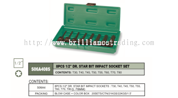 1/2" DR. STAR BIT IMPACT SOCKET SET 8 PCS - S06A408S