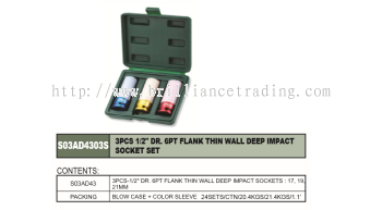 1/2" DR. 6PT FLANK THIN WALL DEEP IMPACT SOCKET SET - S03AD4303S