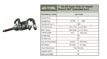 1" SQ. DR. SUPER DUTY AIR IMPACT WRENCH W/6" EXTENDED ANVIL - JAI-1138L