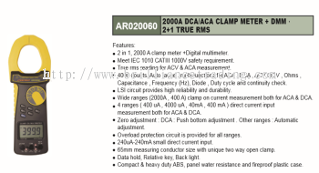 2000A DCA/ACA CLAMP METER + DMM 2+1 TRUE RMS - AR020060