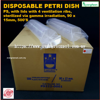 FAVORIT Disposable Petri Dish, PS, with lids with 4 ventilation ribs, sterilized via gamma irradiation, 90 x 15mm