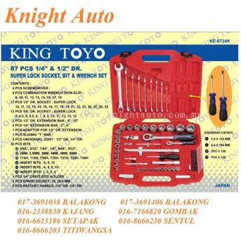 KING TOYO 87pcs 1/4�� & 1/2�� SUPER LOCK SOCKET,  BIT & WRENCH SET