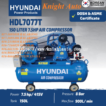 HYUNDAI HDL7077T Three Phase Air Compressor 7.5hp 415V 8Bar 150L With DOSH & ASME Certificate