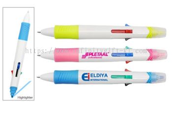 PM003 Push Action Multi Function 4 Cols Ball Plastic Pen & Highlighter