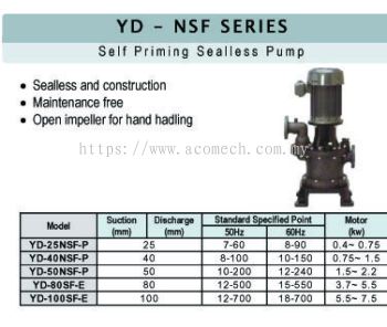 Self Priming Sealless Pump - YD-NSF SERIES