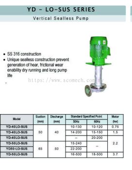 Vertical Sealless Pump - YD-LO-SUS SERIES