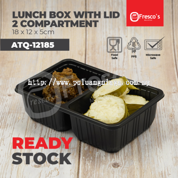 ATQ-12185 | 100pcs 2 Compartment Lunch Box with Lid Plastic