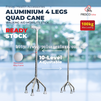 4 Leg Silver Walking Stick Stainless Steel Height Adjustable Light Tongkat 4 Kaki Stick