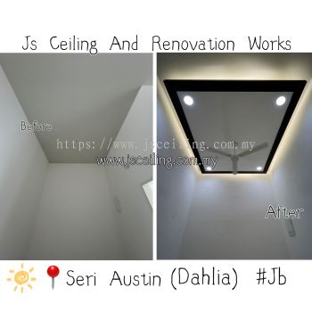 Cornice Ceiling Design #(Dahlia) Seri Austin #Jb #Family Hall Modern Design #included Wiring #Led Downlight #Led strip #and in installation #Free On-site Measurement #Free on-site Quotations ..