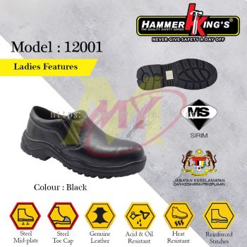 Hammer King's 12001 (Black) Safety Shoes - LADIES Features (Slip On)