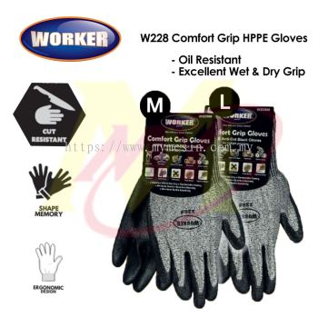 Worker W228 Comfort Grip HPPE Anti-Cut Black Gloves Gardening Multiple Purpose Gloves