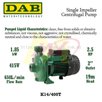 DAB K14/400T Single Impeller Centrifugal Pump 1Hp 415V 1 1/2" X 1 1/2"  [Code: 3300]