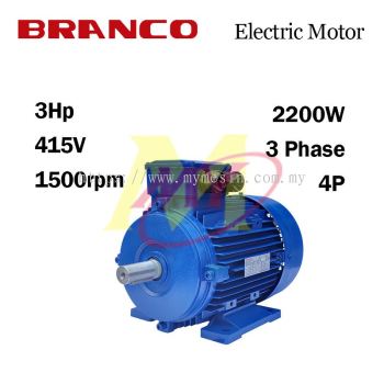 BRANCO Electric Motor 3Hp 1500rpm 4P (B3) 3Phase [Code: 3161]