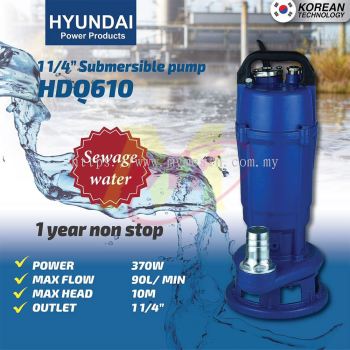 HYUNDAI HDQ610 1-1/4" Sewage Submersible Pump 370W 240V (Manual)