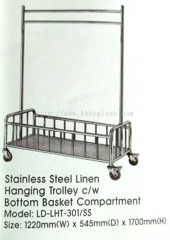 Stainless Steel Linen Hanging Trolley c/w Bottom Basket Compartment