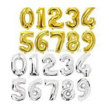 40inch (NUMBER 0-9) Silver and Gold Color Foil Number Balloon