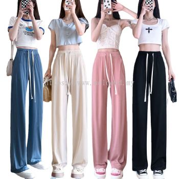 Ice Silk Fabric Wide leg pants/ casual pants/ Korean style high waist straight loose pants /seluar perempuan