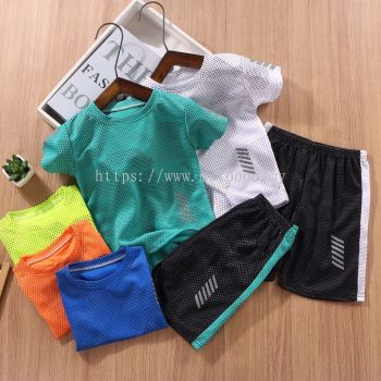 Children's short-sleeved suit running sportswear thin pullover shorts children's two-piece set