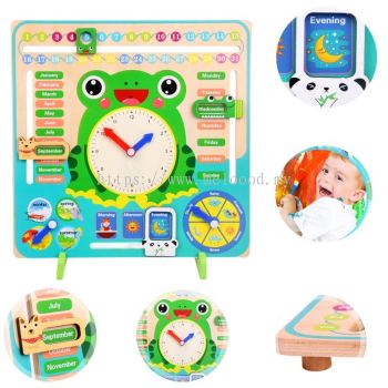 Children's Wooden Frog Clock Educational Toy For Early Cognitive Development Interactive Puzzle Board Toy