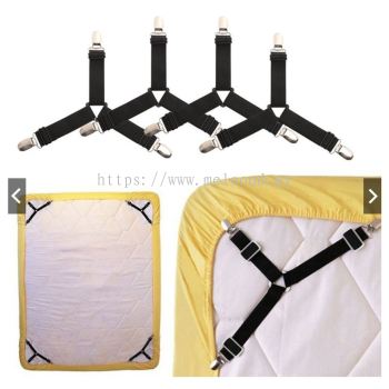 Bedsheet Clipper Bed Corner Holder Sheet Fasteners Mattress Cover Clips - Elastic Strap Adjustable - (4pcs/set)