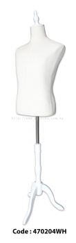 470204WH - MALE TORSO LINEN with WOODEN TRIPOD (WHITE)