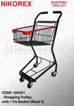 160201 - Shopping Trolley w 1 Fix Basket (Black S) 