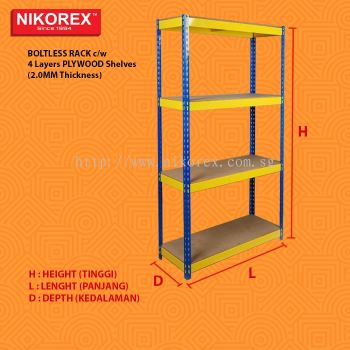 PLYWOOD Shelves (2.0MM Thickness) BOLTLESS RACK c/w 4 Layers