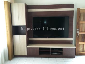 Customize TV cabinet TV Console in PJ Selangor Malaysia #plywood #melamine  #veneer #spray paint #laminate #customize #sliding door #anti jump #glass door #swing door #built in #nyatoh #oak #aluminium door #carcass #panel #fluted panel #drawer #tv hang on panel #partition #box up