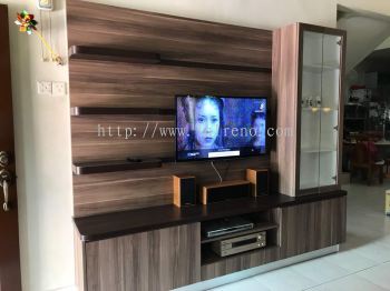 Customize TV cabinet TV Console in PJ Selangor Malaysia #plywood #melamine  #veneer #spray paint #laminate #customize #sliding door #anti jump #glass door #swing door #built in #nyatoh #oak #aluminium door #carcass #panel #fluted panel #drawer #tv hang on panel #partition #box up