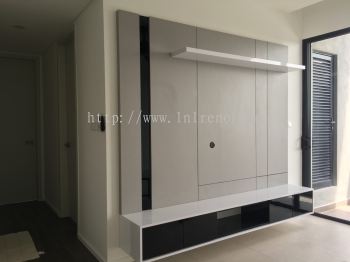 Customize TV cabinet TV Console in PJ Selangor Malaysia #plywood #melamine  #veneer #spray paint #laminate #customize #sliding door #anti jump #glass door #swing door #built in #nyatoh #oak #aluminium door #carcass #panel #fluted panel #drawer #tv hang on panel #partition #box up