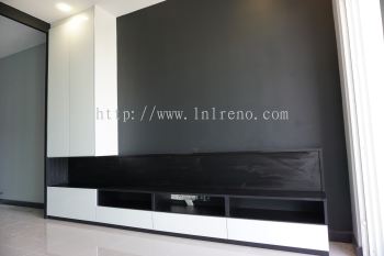 Customize TV cabinet TV Console in PJ Selangor Malaysia #plywood #melamine  #veneer #spray paint #laminate #customize #sliding door #anti jump #glass door #swing door #built in #nyatoh #oak #aluminium door #carcass #panel #fluted panel #drawer #tv hang on panel #partition #box up