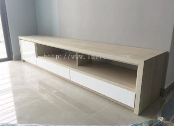 Customize TV cabinet TV Console in PJ Selangor Malaysia #plywood #melamine #veneer #spray paint #laminate #customize #sliding door #anti jump #glass door #swing door #built in #nyatoh #oak #aluminium door #carcass #panel #fluted panel #drawer #tv hang on panel #partition #box up