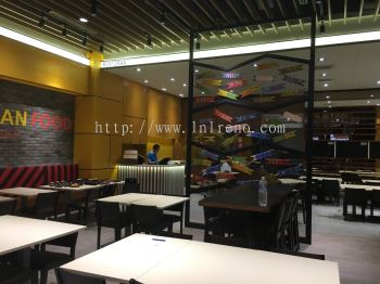 Restaurant renovation and carpentry work at Sunway Velocity KL #cabinet #boxup #spraypaint #plasterceiling #partition #tiling #painting #glass