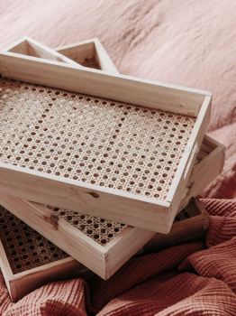 TRAY WITH RATTAN NETTING 