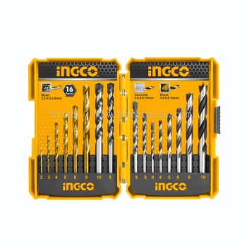 INGCO AKD9165 16PCS Metal, Concret And Wood Drill Bits Set