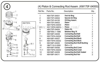 4. Piston & Connecting Rod Assem. (KM170F-04000)