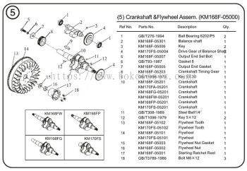 Boke Tools Machinery Pte Ltd : 5. Crankshaft & Flywheel Assem. (KM168F-05000)