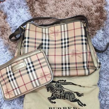 (SOLD) Burberry Haymarket with Gold Leather