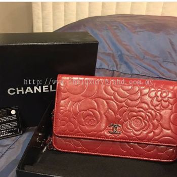 (SOLD) Chanel Camellia Wallet on Chain in Red