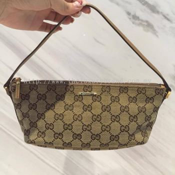 (SOLD) Gucci Pouch with Leather Gold Handle