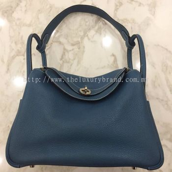 (SOLD) Hermes Lindy 30 Clemence Leather in Bleu Jeans