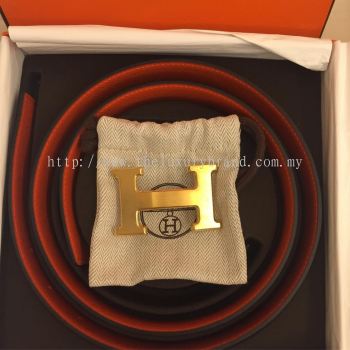 (SOLD) Brand New Ready Stock Hermes 32mm Gold Matt Buckle with 90cm Reversible Belt (Orange/Black)