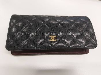(SOLD) Chanel Bi-Fold Long Wallet Black Caviar GHW