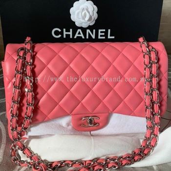 (SOLD) Chanel Classic Jumbo Double Flap Pink Lambskin SHW