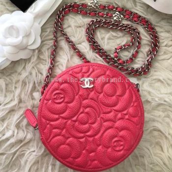 Brand New Limited Edition Pink Camellia Caviar Round Bag SHW