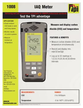 TPI-1008A CO2 AND TEMPERATURE IAQ METER, STORES UP TO TO 50 REDINGS