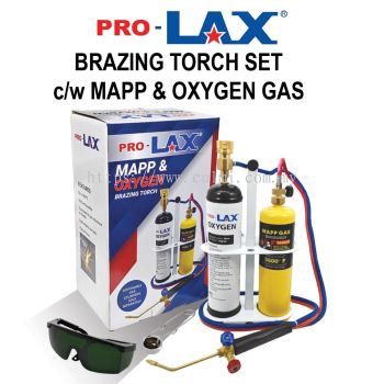 PRO-LAX PORTABLE BRAZING TORCH SET C/W MAPP (3600��F/16OZ/453.6G) & OXYGEN (5OZ/145G) DISPOSABLE GAS