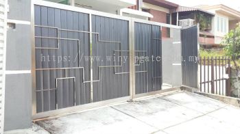 Stainless Steel Swam Main Gate and Aluminum Wood Plate Size 14'-0
