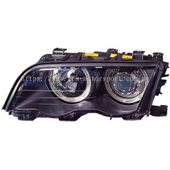 E46 4D `98 Head Lamp Crystal Projector Black W/Rim + Motor
