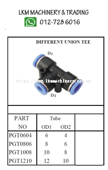 Pneumatic Fitting Push In - Different Union Tee